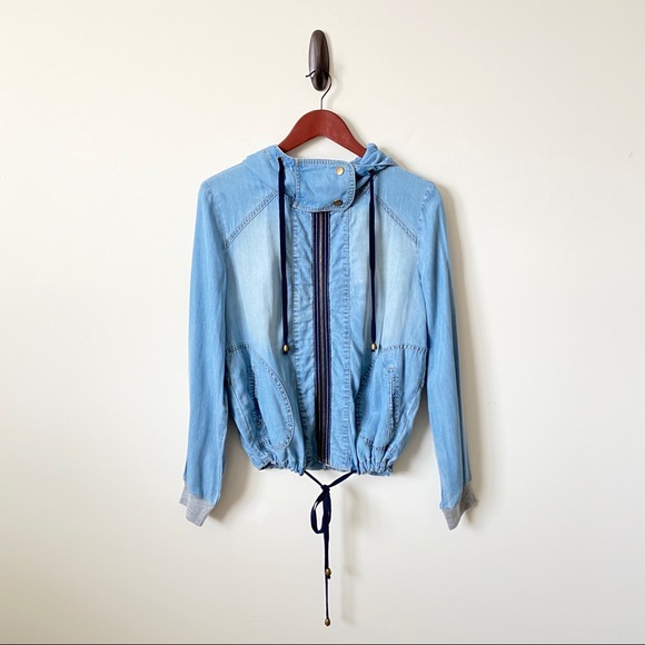 Forever 21 Life Progress Chambray Hooded Jacket S - Picture 4 of 14